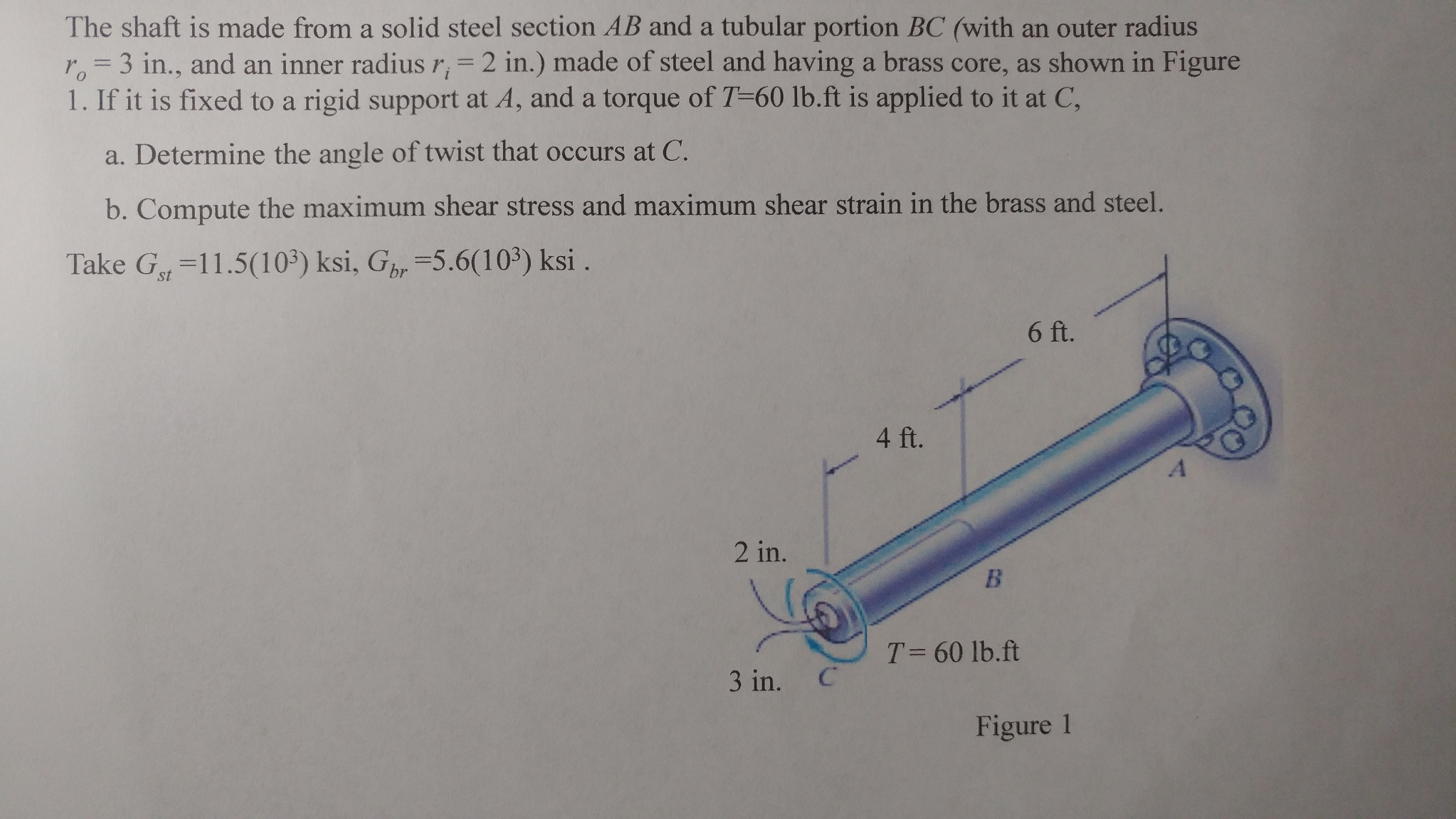 Solved The shaft is made from a solid steel section AB and a | Chegg.com