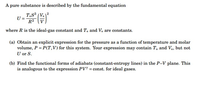 A pure substance is described by the fundamental | Chegg.com