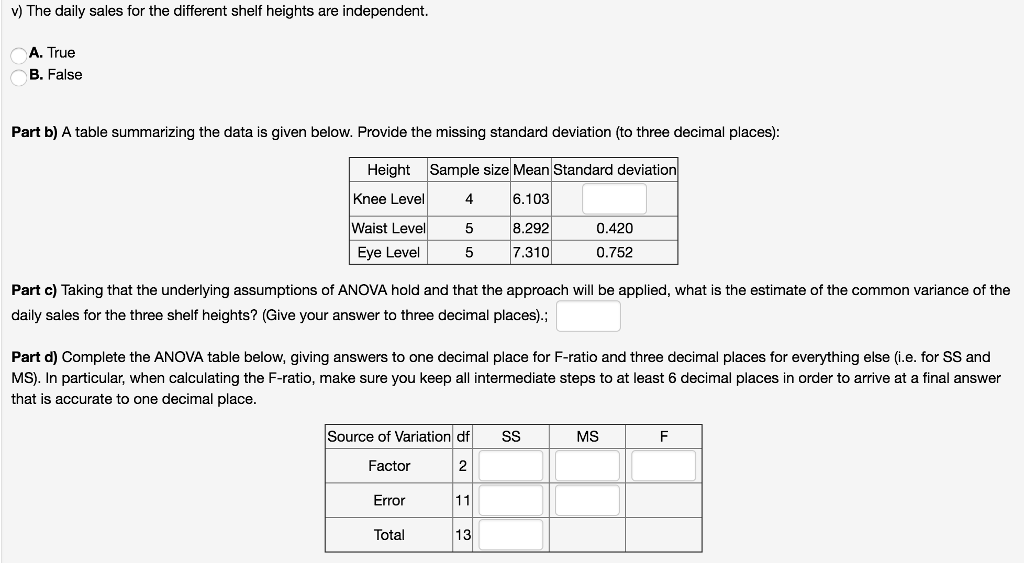 Solved (10 points) A study investigated the effect of shelf | Chegg.com