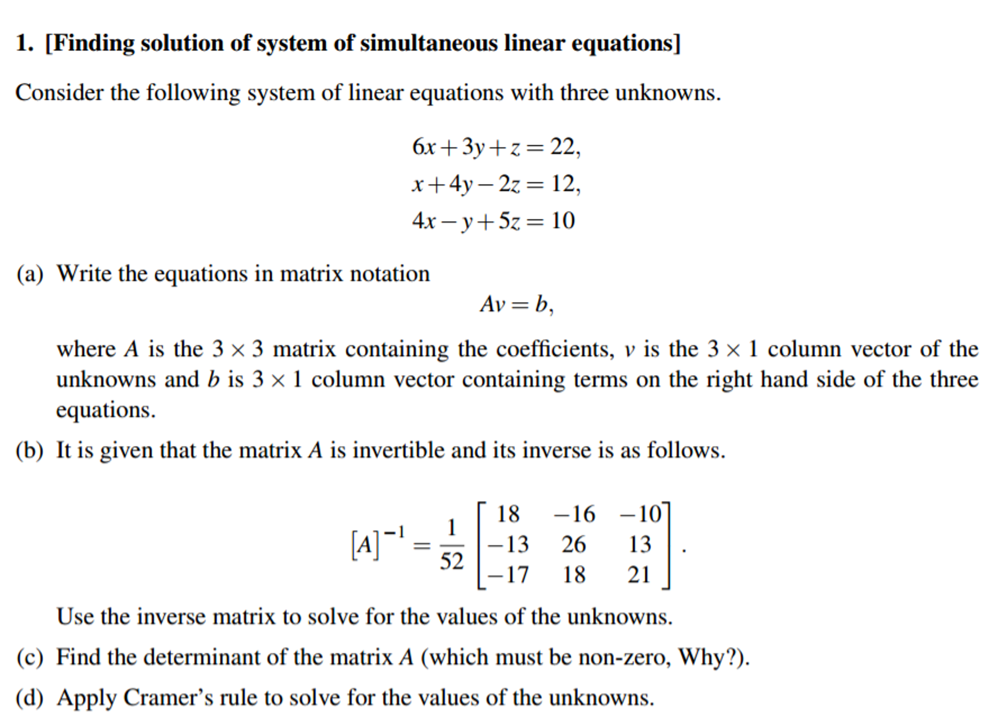 Solved Consider The Following System Of Linear Equations