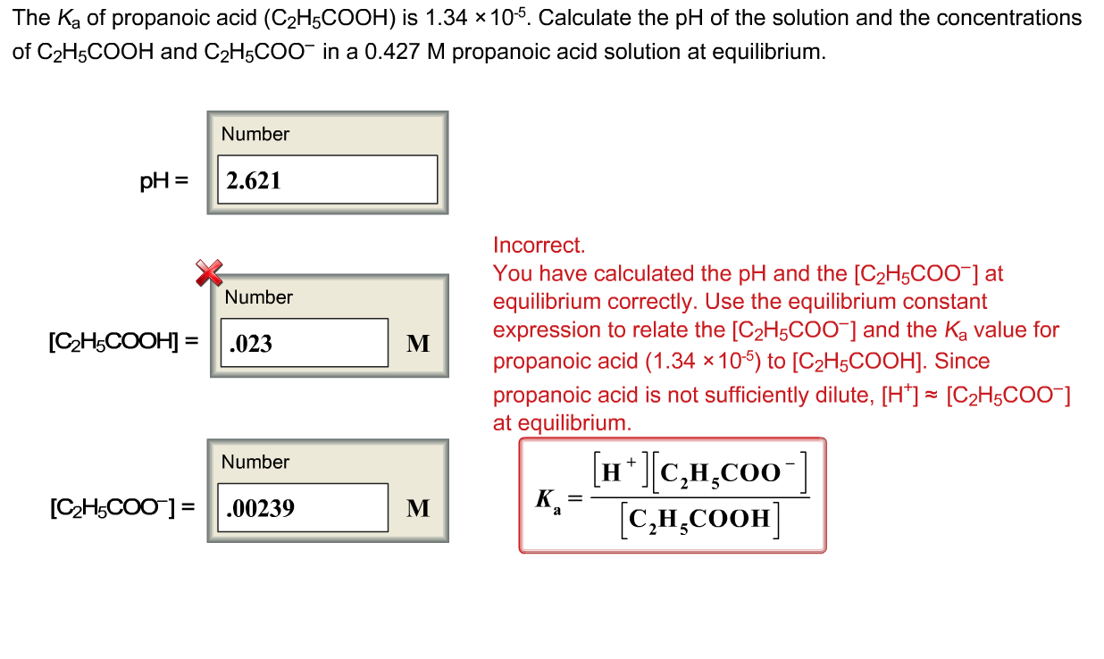 Solved The Ka of propanoic acid (C2H5COOH) is 1.34 x 105.