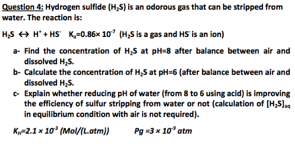 Solved Hydrogen sulfide (H2S) is an odorous gas that can be | Chegg.com