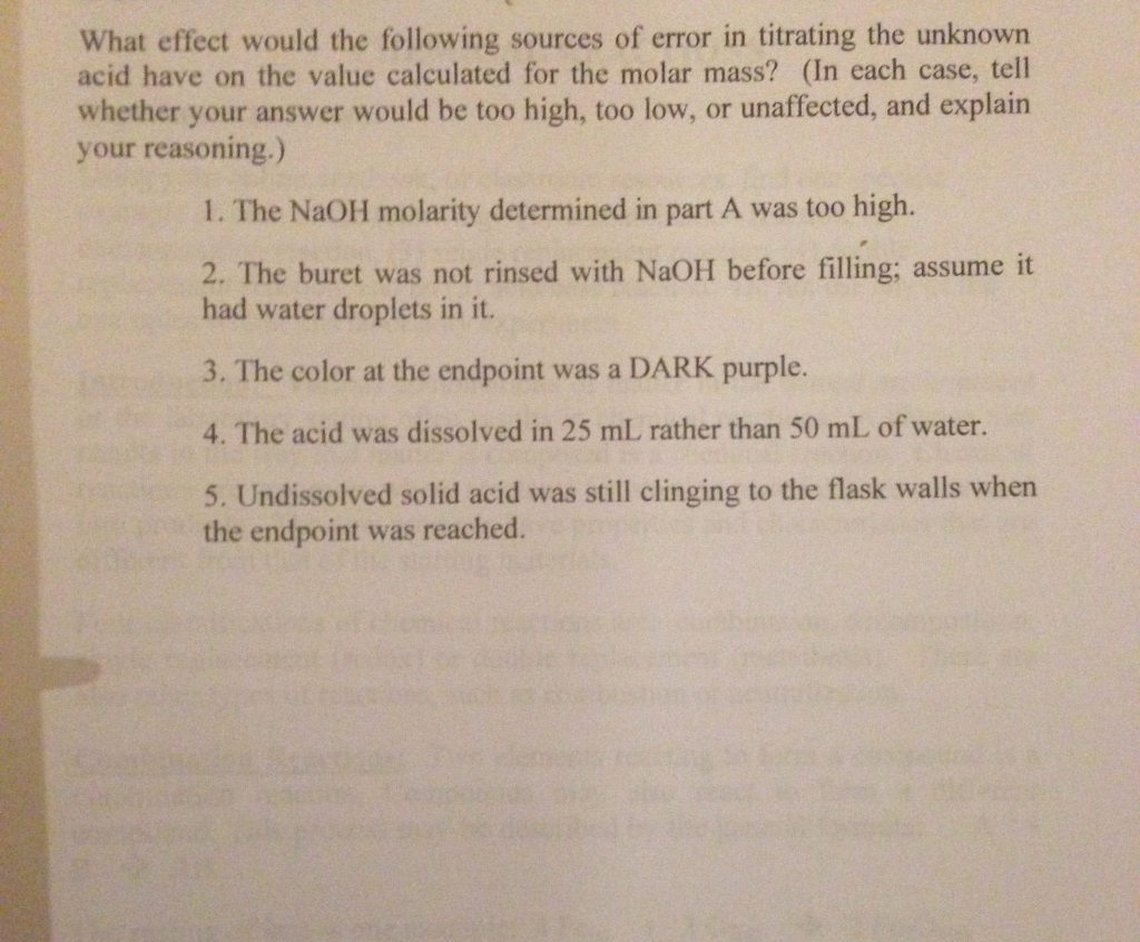 finding molar mass of unknown acid using titration of | Chegg.com