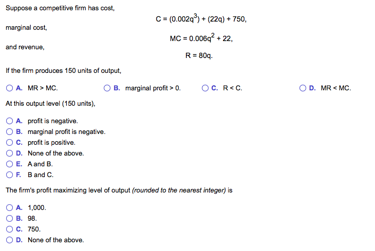 Solved Suppose a competitive firm has cost, C = (0.0029") + | Chegg.com