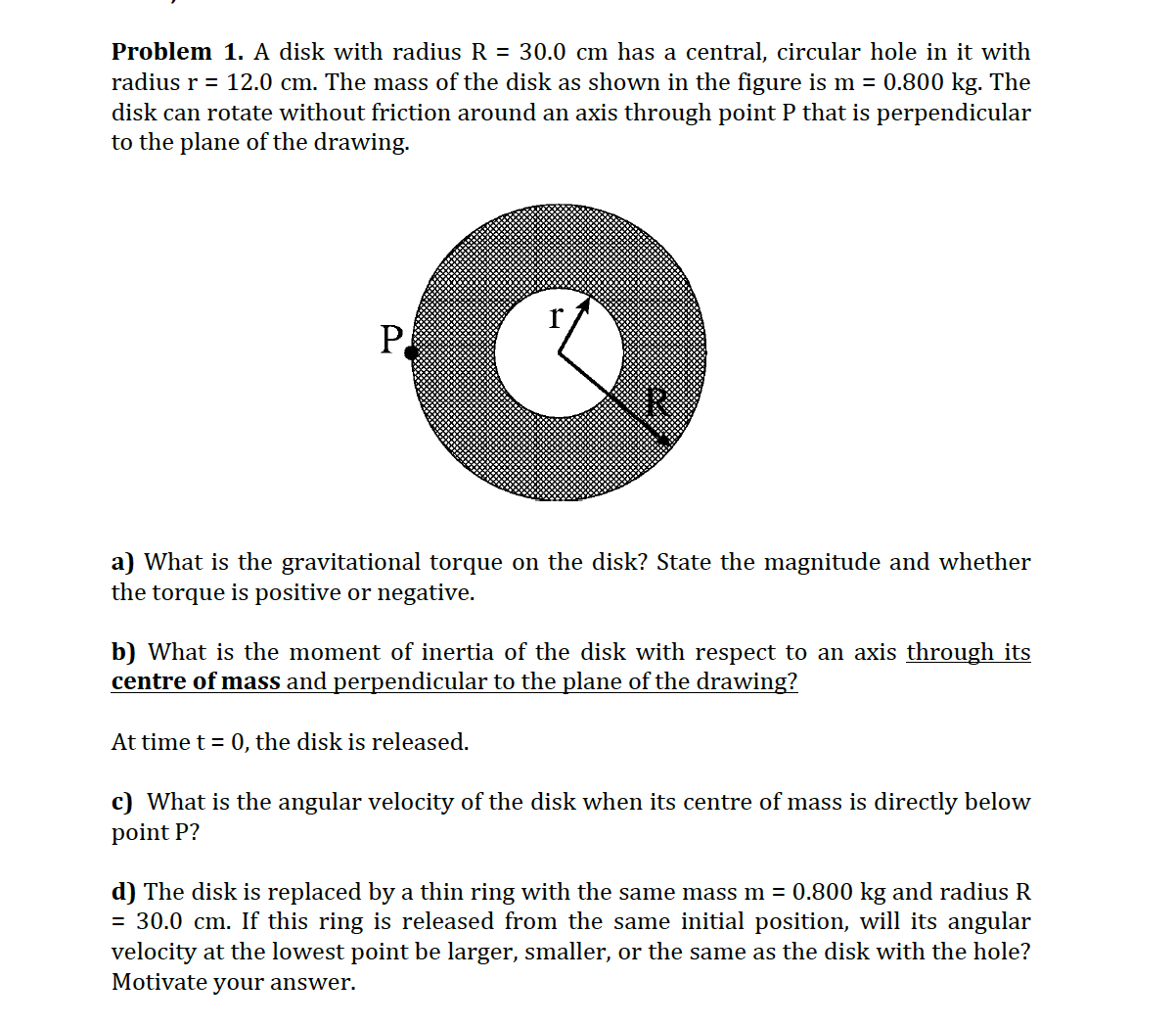 Solved A Disk With Radius R Cm Has A Central Chegg Com