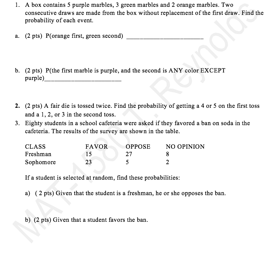 Solved 1. A box contains 5 purple marbles, 3 green marbles