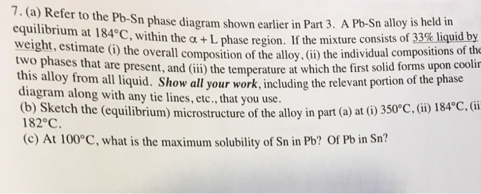 Solved Refer to the Pb-Sn phase diagram shown earlier in | Chegg.com
