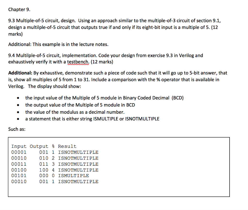 Solved Chapter 9. 9.3 Multiple-of-5 circuit, design. Using | Chegg.com