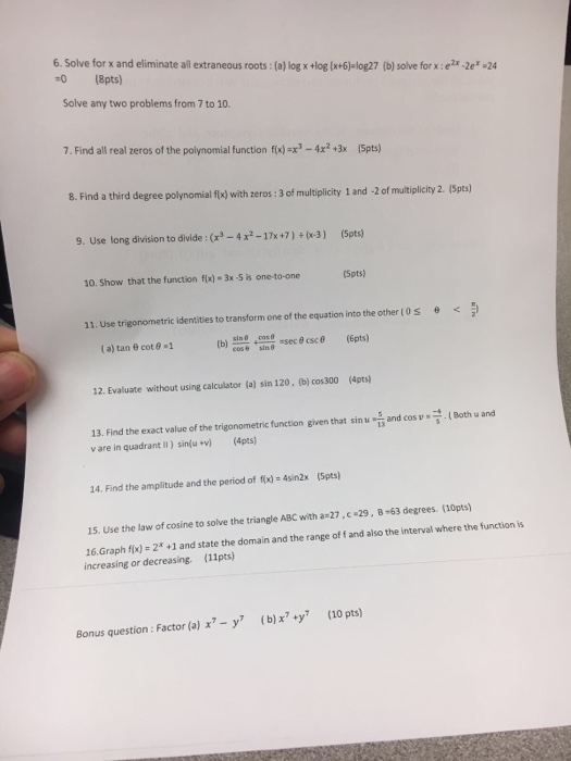 Solved 6. Solve for x and eliminate all extraneous roots | Chegg.com