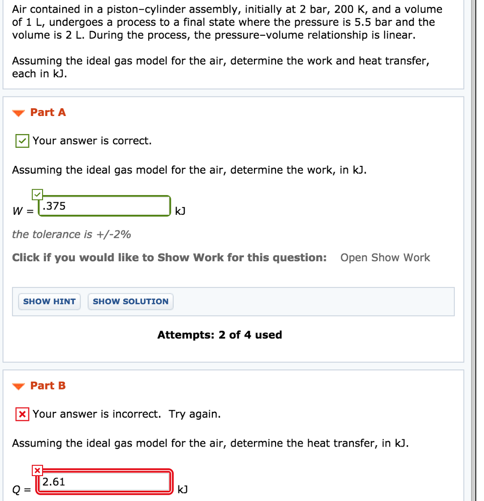 Solved Air contained in a pistoncylinder assembly,