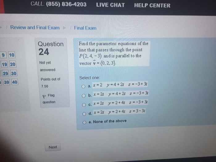 Solved Find The Parametric Equations Of The Line That Passes 1399