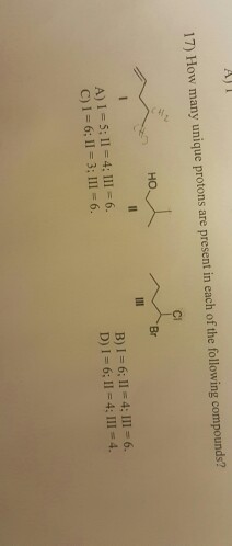 Solved How many unique protons are present in each of the | Chegg.com