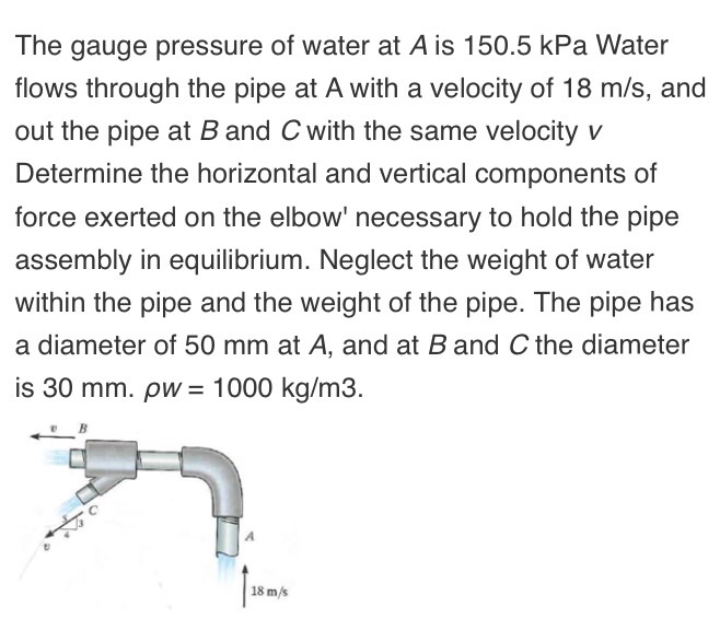 Solved The gauge pressure of water at A is 150.5 kPa Water