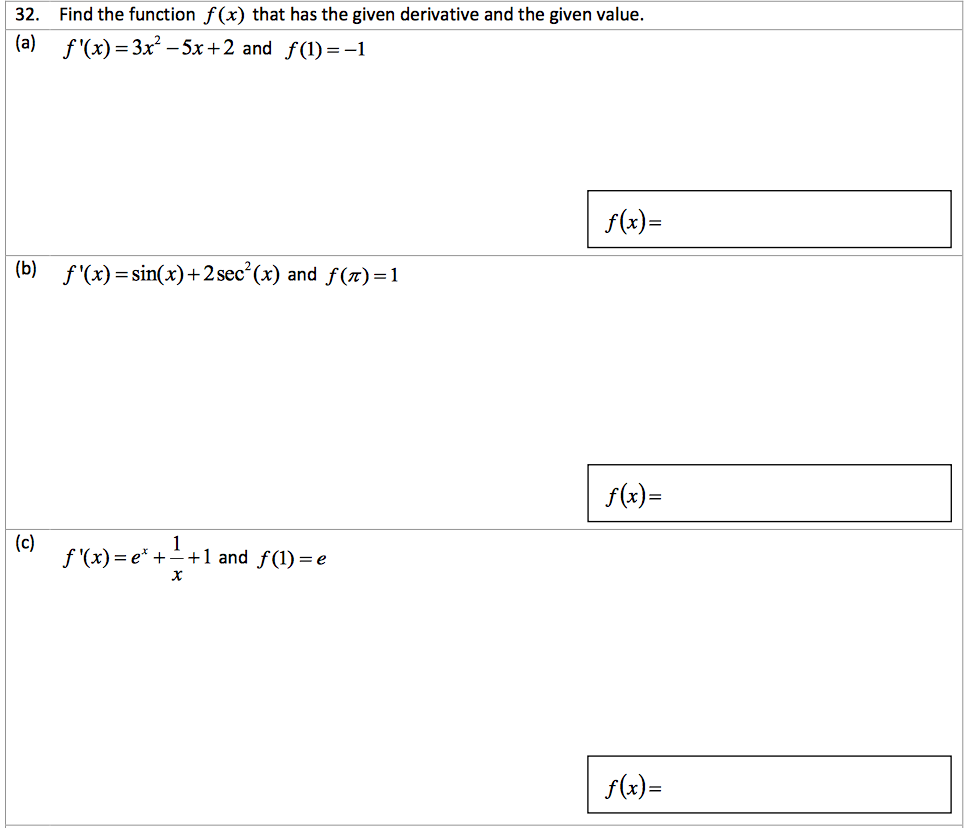 Solved 32. Find the function f(x) that has the given | Chegg.com