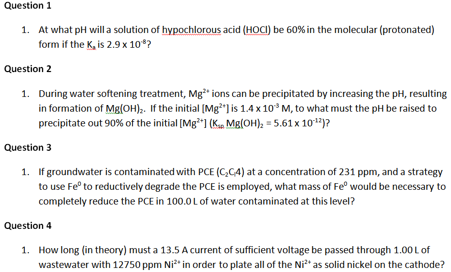 Solved At what pH will a solution of hypochlorous acid | Chegg.com