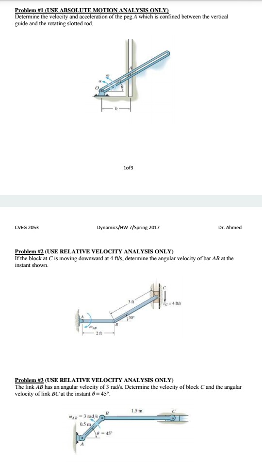 Solved Determine the velocity and acceleration of the peg A | Chegg.com