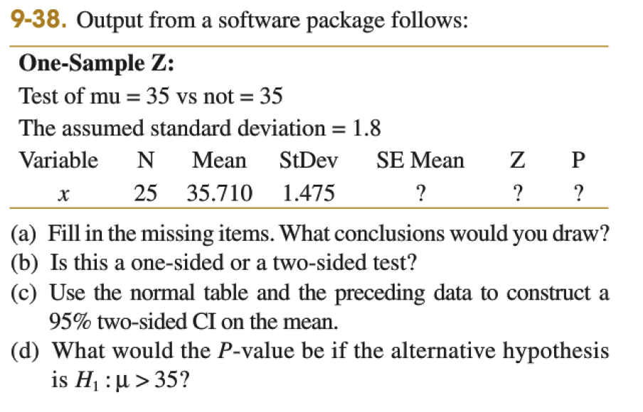 Solved Output from a software package follows: One-Sample | Chegg.com