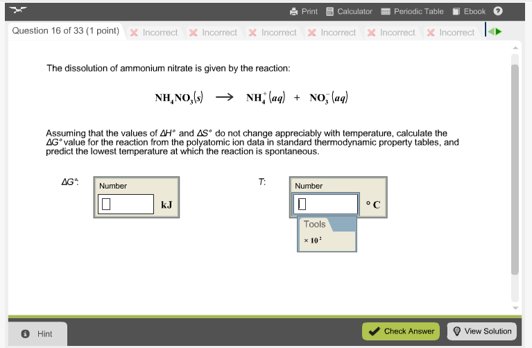 Solved The Dissolution Of Ammonium Nitrate Is Given By The 7126