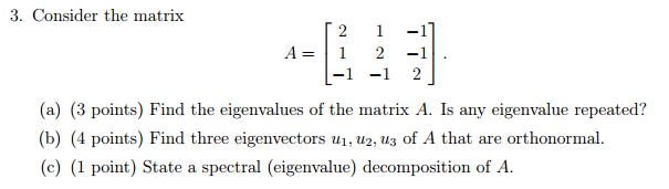 Solved Consider the matrix A = [2 1 -1 1 2 -1 -1 -1 2] | Chegg.com