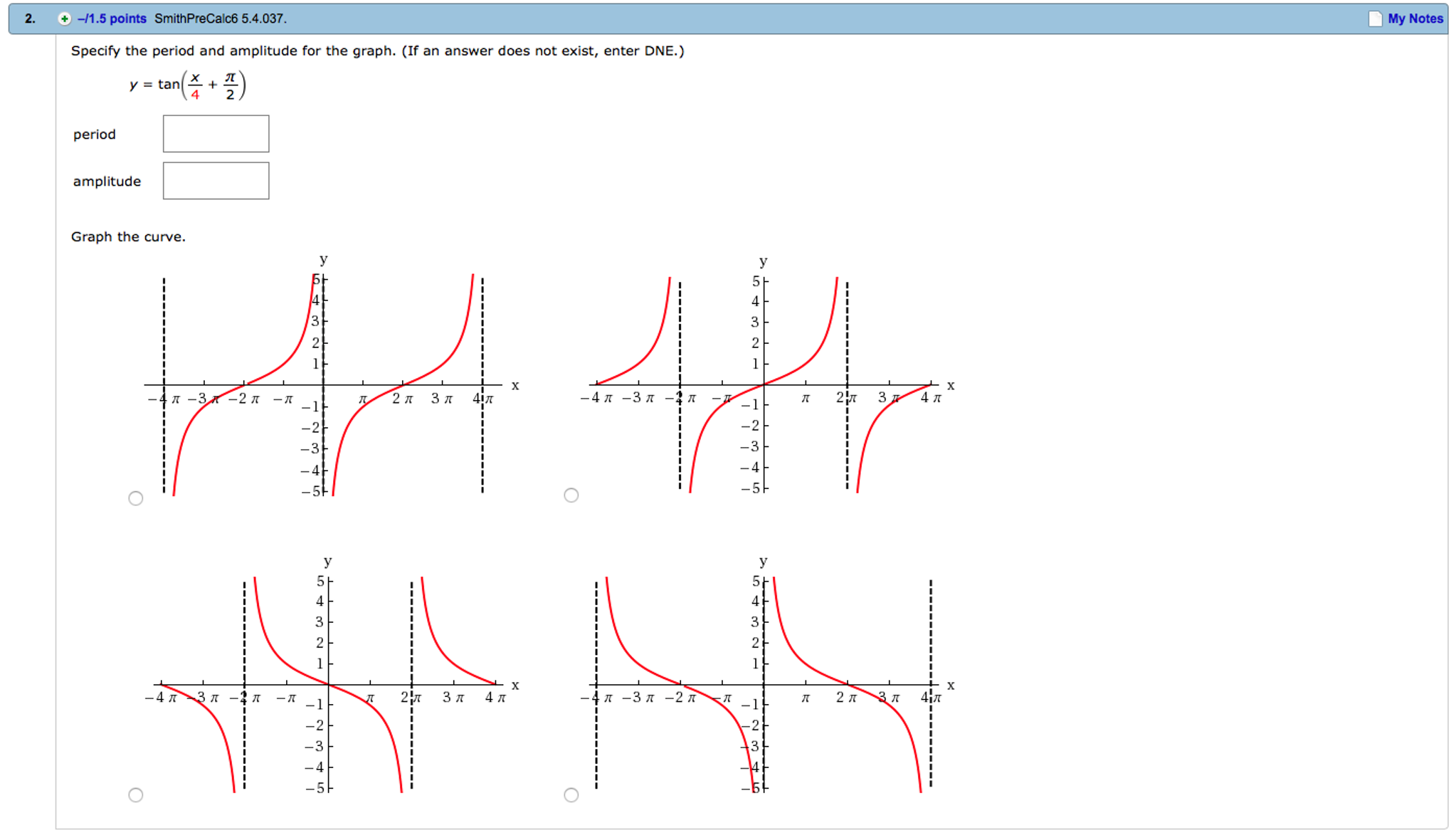 Solved Specify the period and amplitude for the graph. (If | Chegg.com