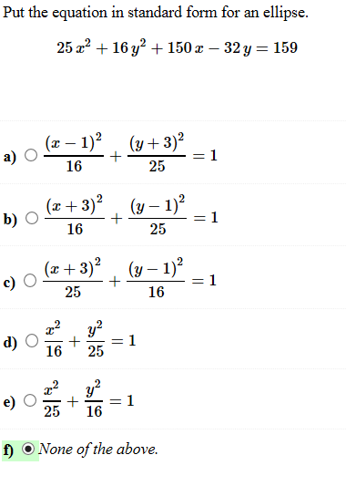 Solved Put the equation in standard form for an ellipse. | Chegg.com