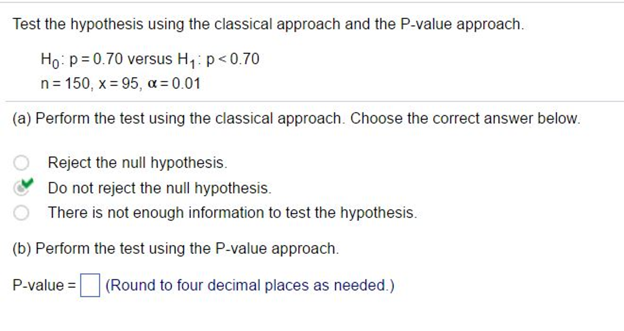 classical approach hypothesis testing calculator