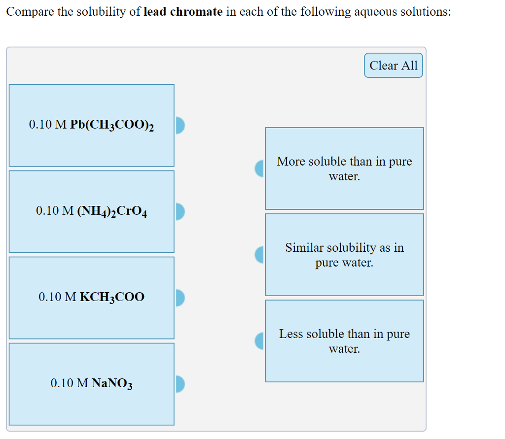 Solved Compare the solubility of lead chromate in each of