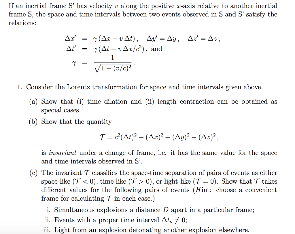 Solved If An Inertial Frame S' Has Velocity V Along The | Chegg.com