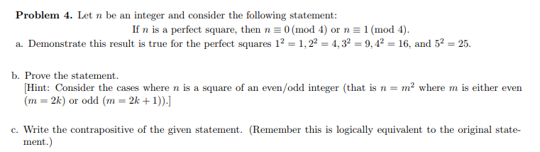 Solved Problem 4. Let n be an integer and consider the | Chegg.com
