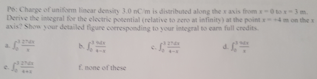 Solved Po: Charge of uniform linear density 3.0 nc m is | Chegg.com