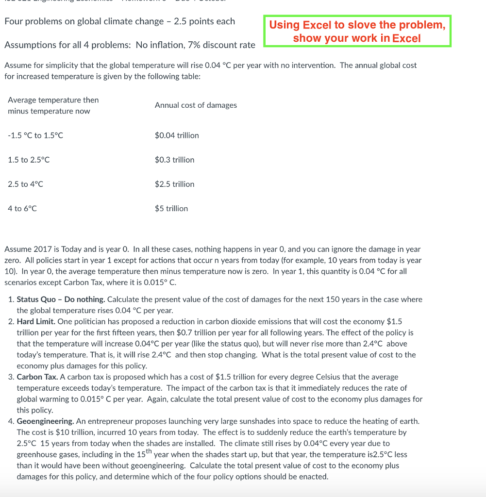 Solved Four problems on global climate change - 2.5 points | Chegg.com
