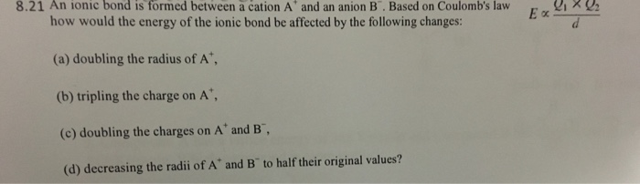 Solved An ionic bond is formed between a cation A' and an | Chegg.com