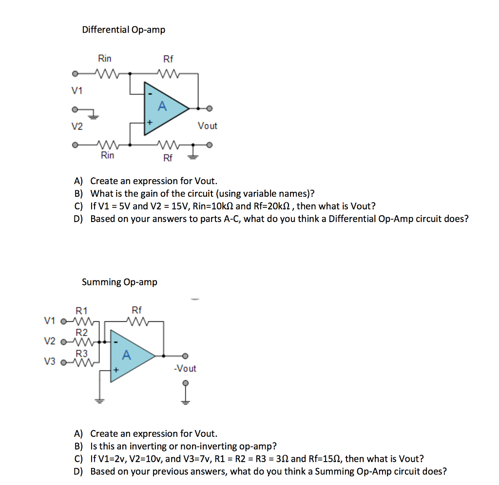 Solved Differential Opamp in Rf V1 V2 Vout in Rf A) B) C)