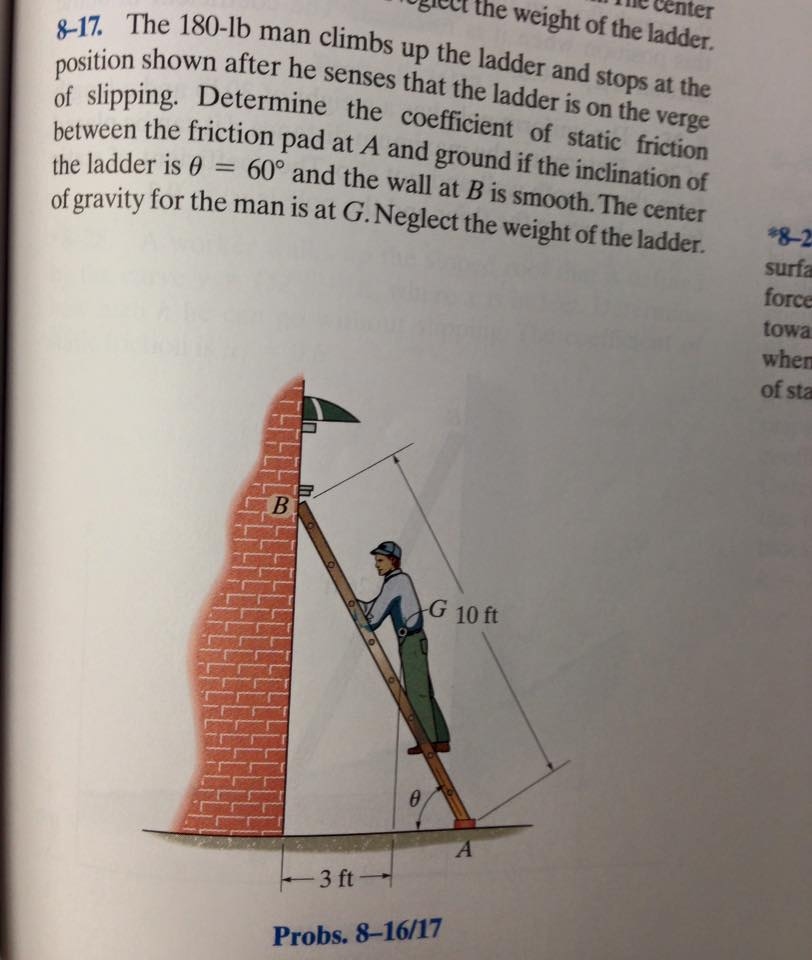 8 - 17. The 180 - lb man climbs up, the ladder and | Chegg.com