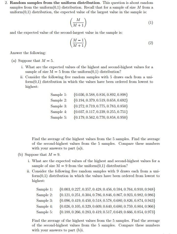 Solved 2. Random samples from the uniform distribution. This