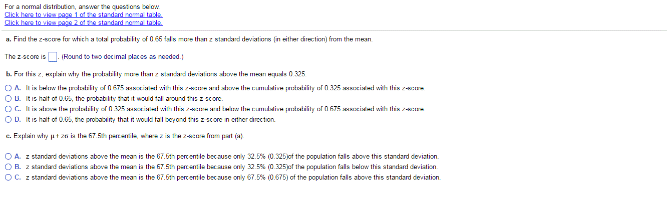 For a normal distribution, answer the questions | Chegg.com