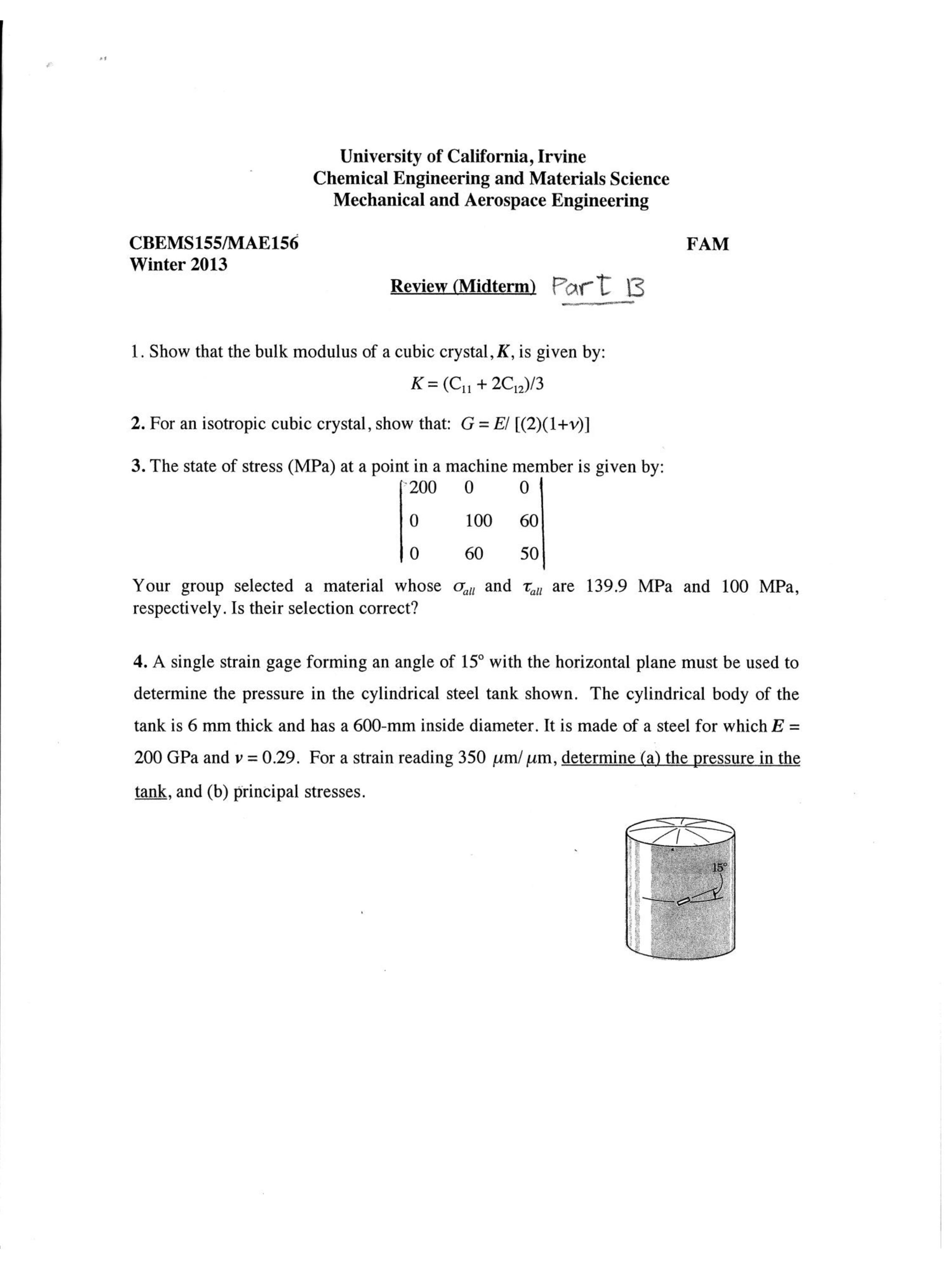 Show That The Bulk Modulus Of A Cubic Crystal, K, Is | Chegg.com