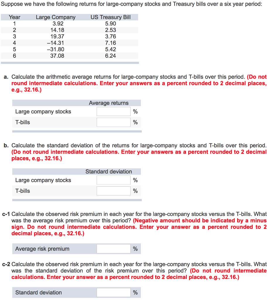 Solved Suppose We Have The Following Returns For | Chegg.com