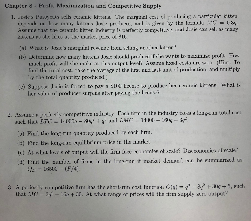 Solved Chapter 8 - Profit Maximization and Competitive | Chegg.com