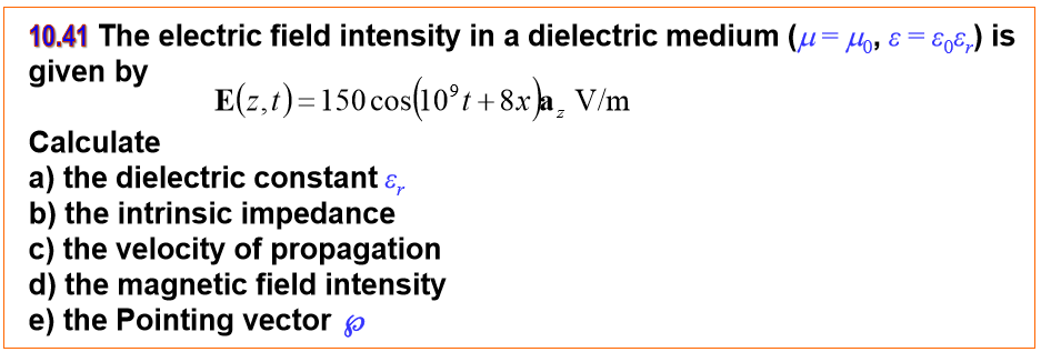 Solved The electric field intensity in a dielectric medium | Chegg.com