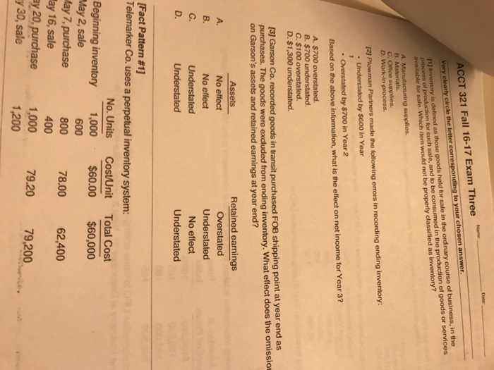 Solved Inventory is defined as those goods held for sale in