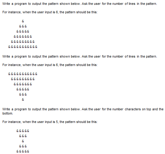 Solved Write a program to output the pattern shown below. | Chegg.com