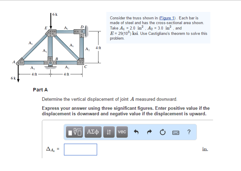 Solved 6 k 6 k Consider the truss shown in Figure 1 Each bar | Chegg.com