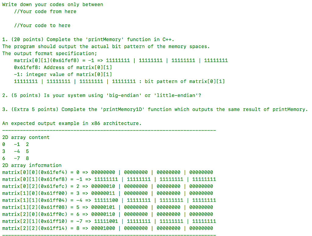 Solved In C++ The green are the questions and the rest of | Chegg.com