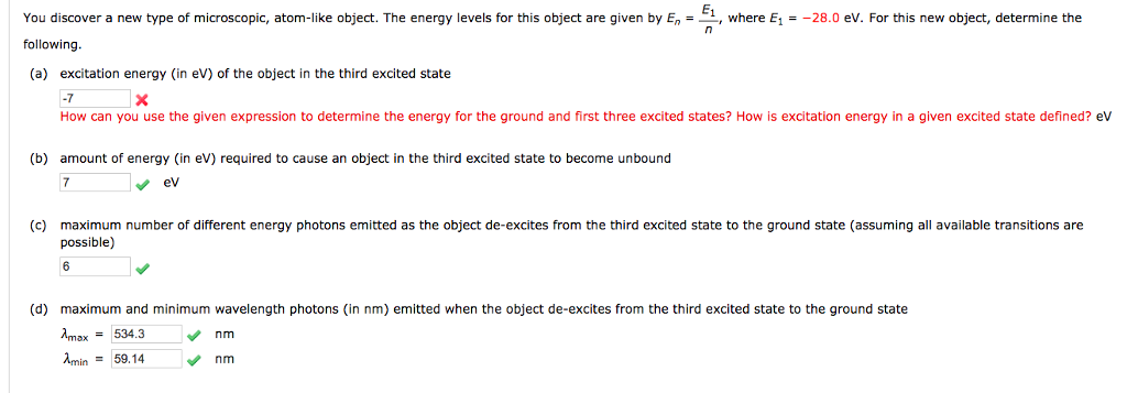 Solved where E1 = -28.0 eV. For this new object, determine | Chegg.com