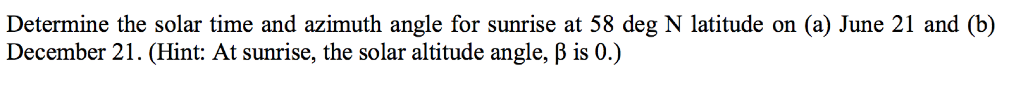 Solved Determine the solar time and azimuth angle for | Chegg.com