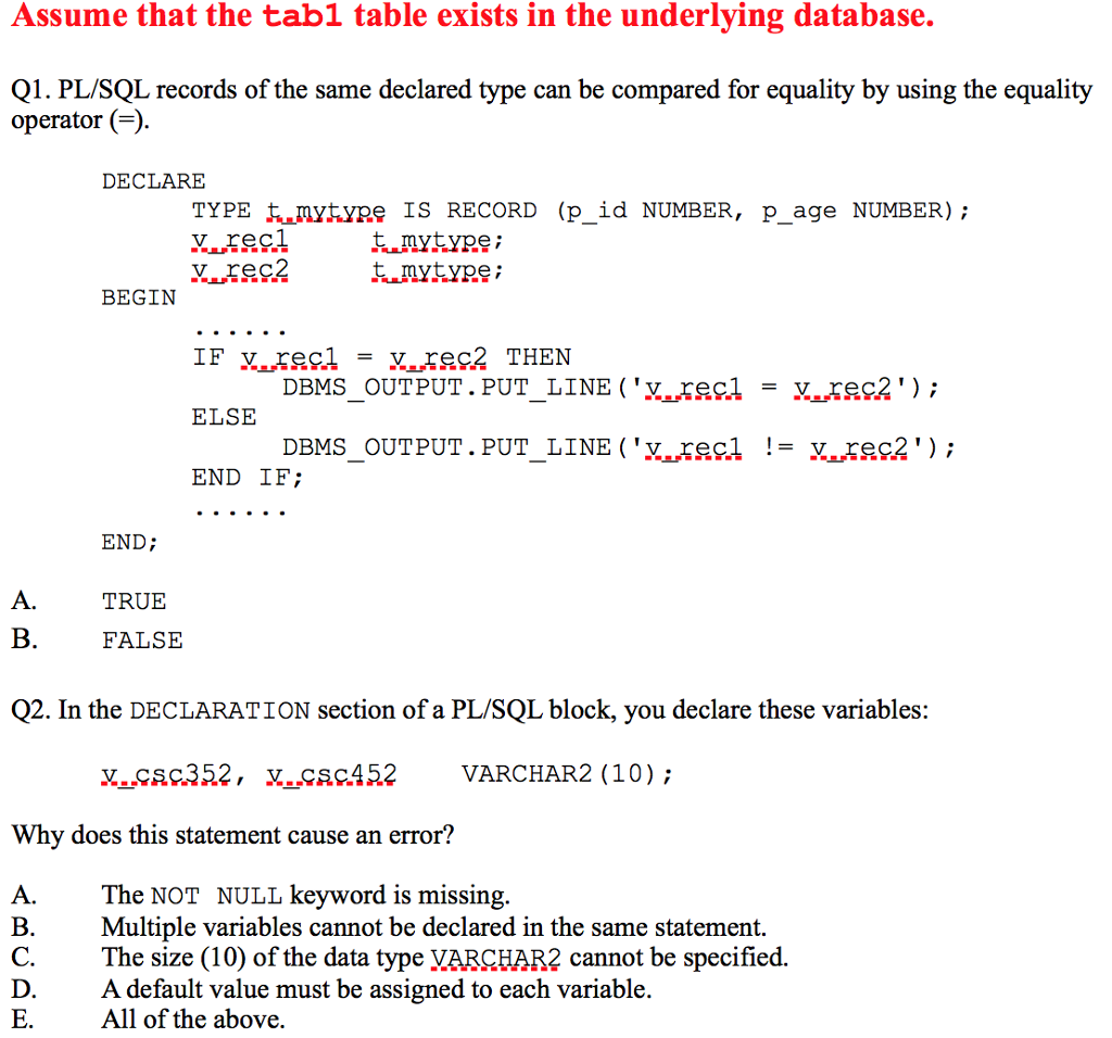 Solved Assume That The Tabl Table Exists In The Underlying Chegg