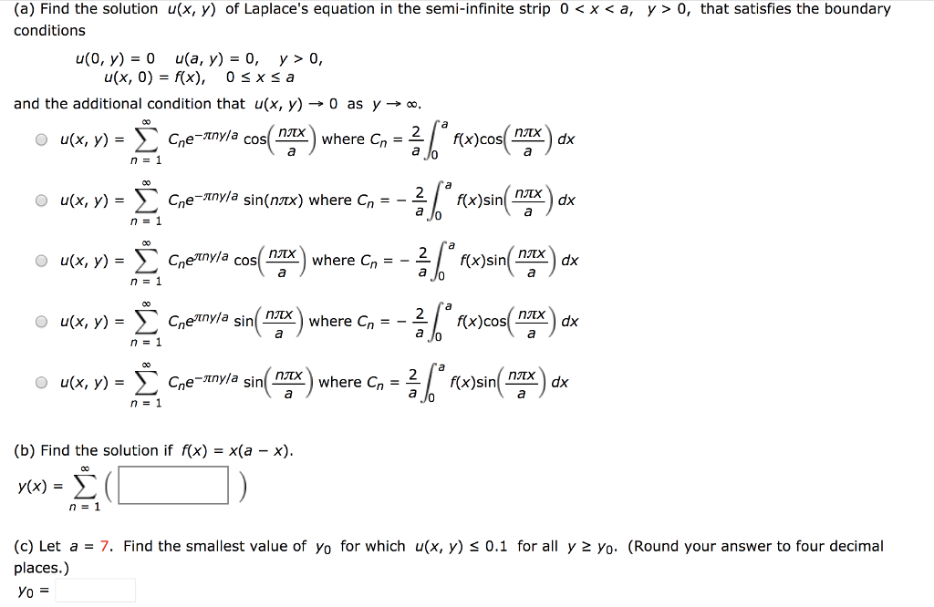 Solved (a) Find the solution u(x, y) of Laplace's equation | Chegg.com