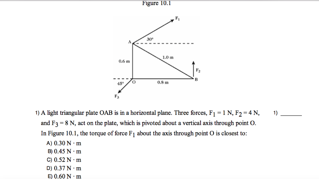 Solved A light triangular plate OAB is in a horizontal | Chegg.com