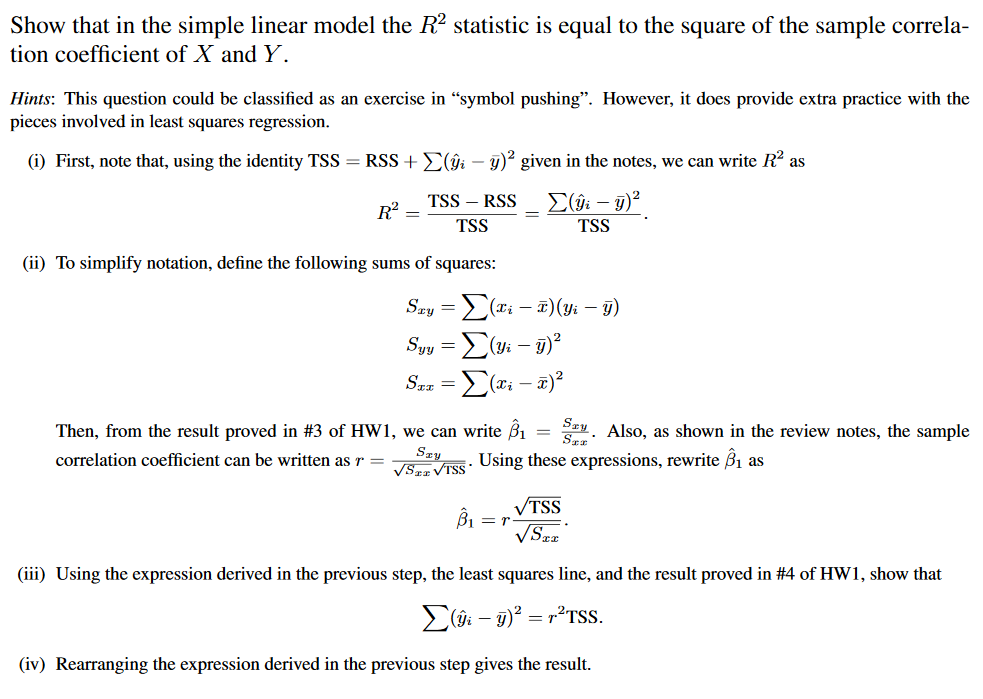 Solved Show that in the simple linear model the R^2 | Chegg.com